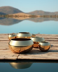 Sound healing concept. Singing bowls on blurred background. mental health, therapy, healing frequencies,  wellness, meditation style.