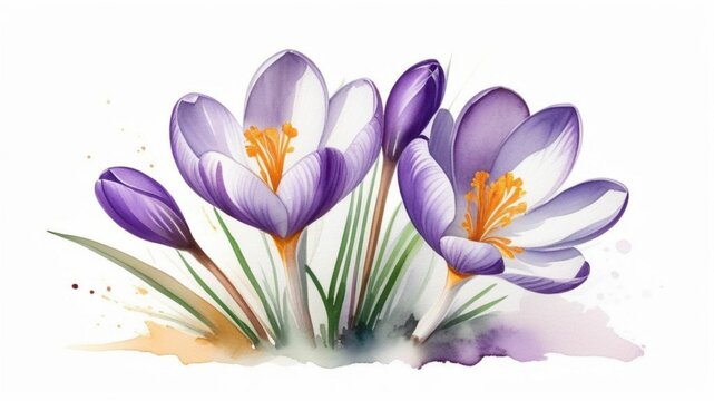 Purple crocus against white background