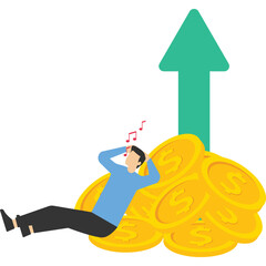 Success investment earn more profit or easy growing return mutual fund, make money from cryptocurrency trading or dream about being rich concept, businessman investor relax and sleep on growing graph.