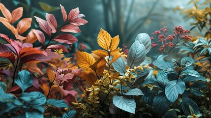 Vibrant Botanical Splendor: Multicolored Foliage in Nature