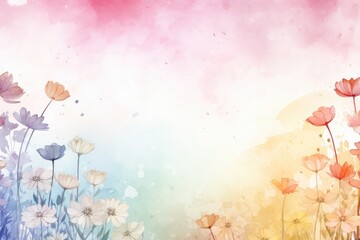 Spring may flower banner with watercolor painted frame of decorative ornament blossom patterns symbolized beauty, femininity mockup, may, colorful mother's day transparent background with copy space