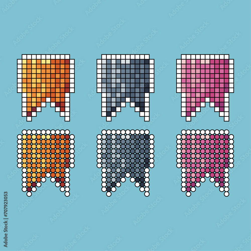 Poster pixel art sets stroke rounded icon of bookmark variation color.bookmark icon on pixelated style. 8bi