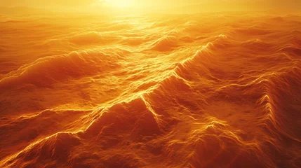  A surreal landscape of sun-scorched waves and heat shimmers on an alien planet. © maniacvector
