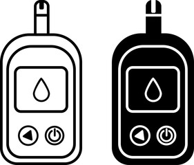 Medical Glucometer Icons. Black and White Icons. Blood Sugar Monitoring System. Medical Equipment for Diabetes Diagnostics. Vector illustration