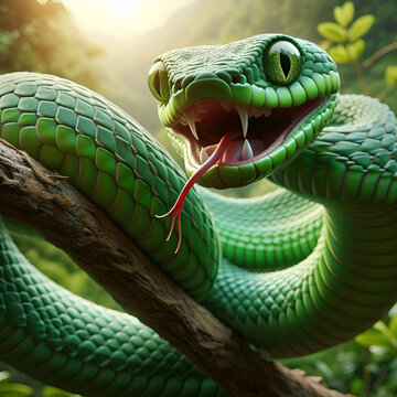 Green snake in the forest