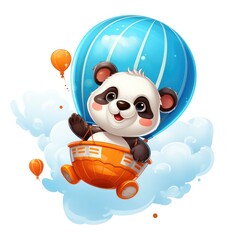 cute panda in hot air balloon