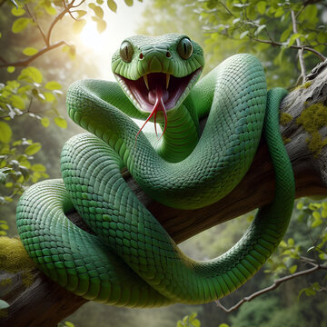 Green snake in the forest