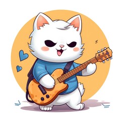 white cat playing guitar