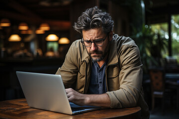 photo of A man dealing with a malfunctioning laptop