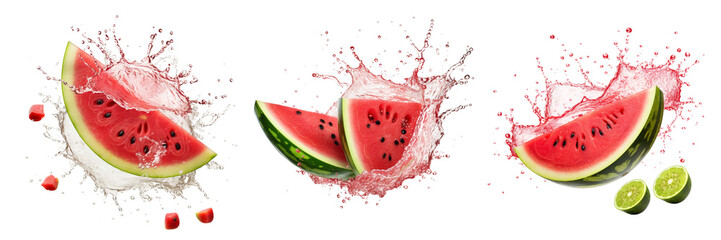 Set of a watermelon splash on transparent background