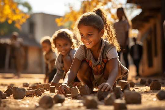 Children playing traditional games like gilli-danda