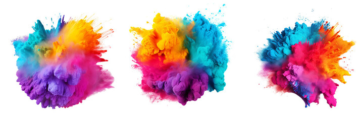 Set of colorful holi paint color powder on transparent background