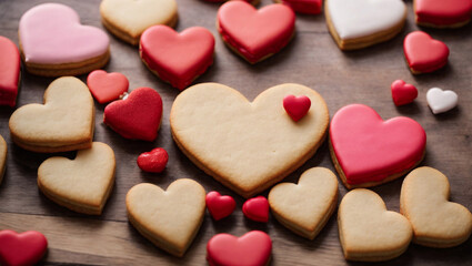 Obraz na płótnie Canvas Heart shaped cookies as background. Valentine's Day celebration