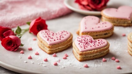 Heart shaped cookies as background. Valentine's Day celebration