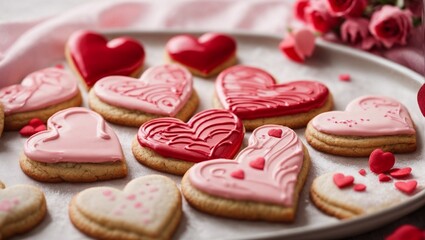 Heart shaped cookies as background. Valentine's Day celebration