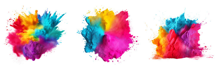 Set of colorful holi paint color powder on transparent background