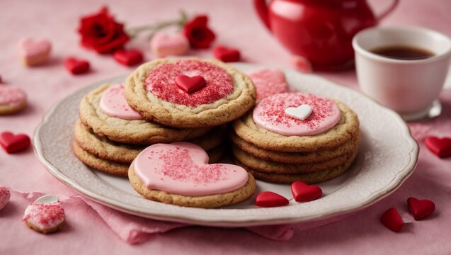 Heart shaped cookies as background. Valentine's Day celebration