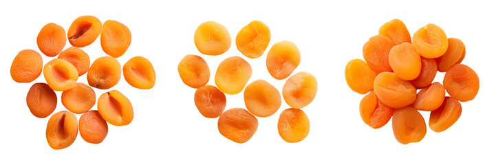 Set of dried apricots top view on transparent background