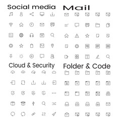 Social media and computer icon set. Mail, Clound and security, folder symbols collection - Stock Vector illustration.