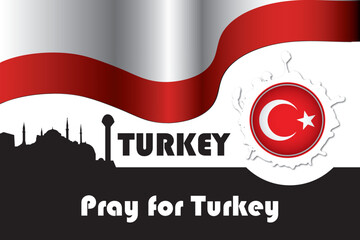 Türkiye prayer, Turkish flag illustration with hagia sophia elements background