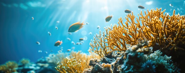 Underwater view of tropical coral reef with fishes and corals. Beautiful marine life, abstract natural background, gorgeous coral garden underwater, tropical. beauty of wild natu