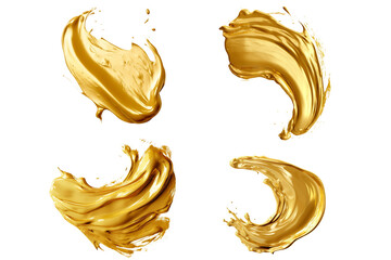Set of gold paint stroke top view on transparent background