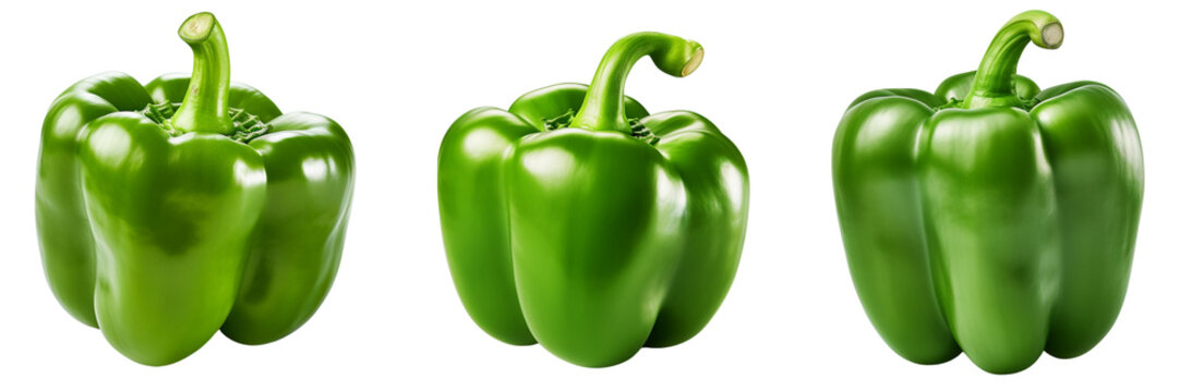 Set of green bell pepper top view isolated on white or transparent background