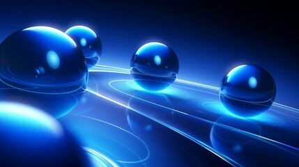 Abstract blue sphere balls on dark background AI Generated