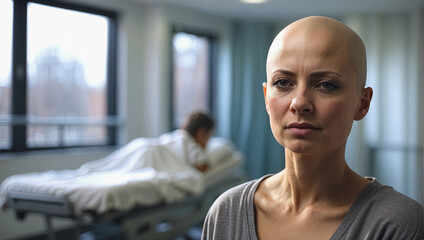 Portrait of women suffering from cancer in hospital. Generative Ai - obrazy, fototapety, plakaty