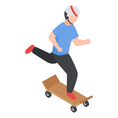 Skater boy riding on the street isometric Concept, Street skateboarding Vector Icon Design, Spare time engagements Symbol, Additional pursuits Sign, Personal pastimes Stock Illustration