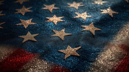 Fototapeta na wymiar Glittering stars and stripes on the American flag for national celebrations.