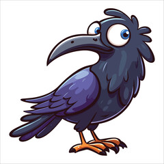 Funny cartoon raven vector illustration on white background 