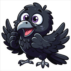 Funny cartoon raven vector illustration on white background 