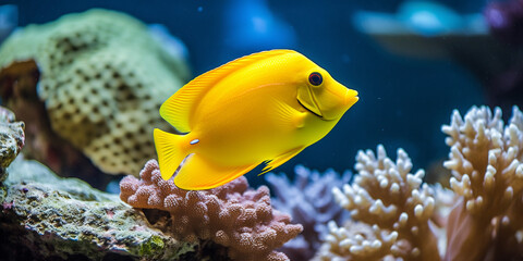 Naklejka na ściany i meble Yellow fish on a coral reef