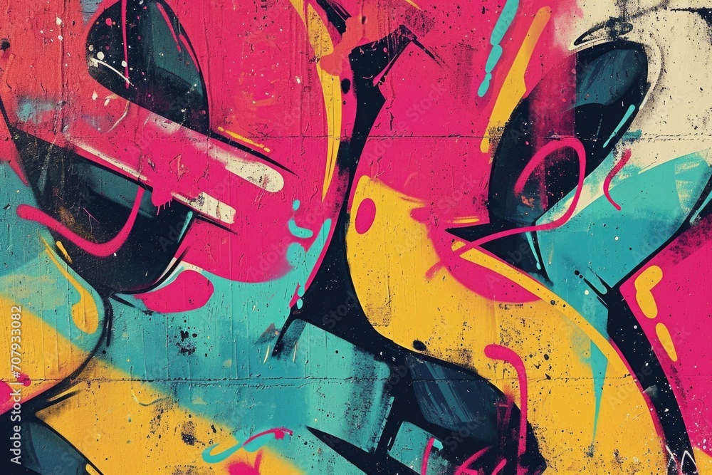 Poster a wall covered in a vibrant display of graffiti art. this eye-catching image can be used to add a co