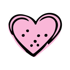 Pink doodle heart isolated on white background. Hand drawn love heart. Vector illustration for any design. - 707933273