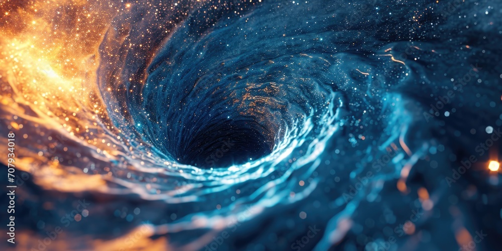 Poster a large black hole amidst a celestial expanse of stars. perfect for illustrating the vastness and my