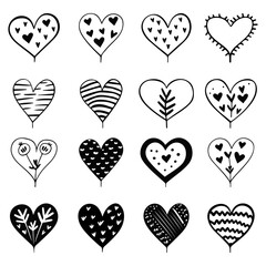 Doodle sketch hearts, hand drawn love heart collection isolated on white background. Vector illustration for any design. - 707934681