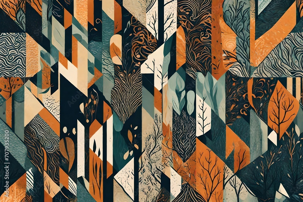 Poster a series of abstract patterns and textures, illustrating the complexity and diversity of mental heal