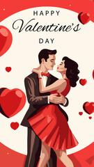Valentines day greeting card, cute poster. Vector illustration of a couple in love. Flyer, invitation, poster, brochure, banner. - 707935446