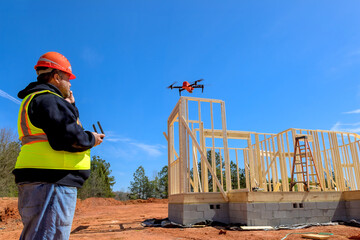 Drones are used by construction inspector to inspect quality of construction on construction site