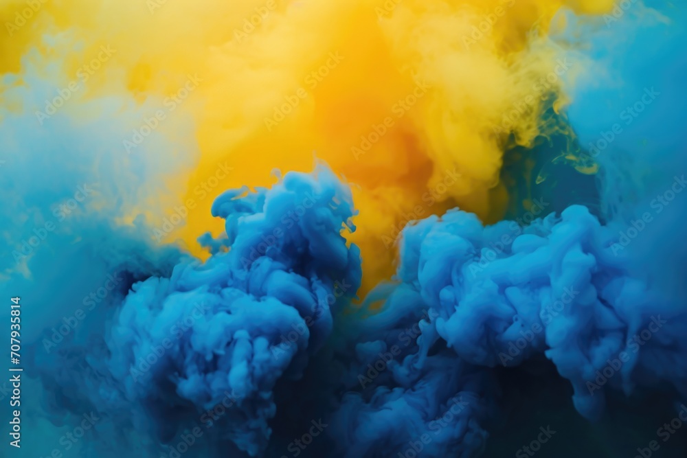 Poster A vibrant cloud of blue and yellow smoke. Perfect for adding a pop of color to any design or project