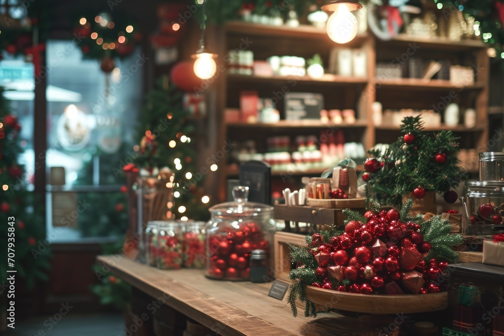 Aufkleber a table adorned with an abundance of christmas decorations. perfect for adding a touch of holiday ch