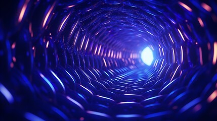 Abstract blue high-tech futuristic tunnel made of magic lines and energy circles, Generative AI.