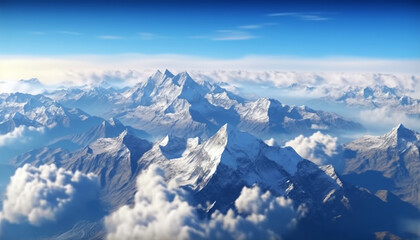 Majestic mountain peak, snow covered, panoramic view, tranquil scene, clear sky generated by AI