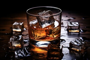 Whiskey Glass with Ice - Classic Alcoholic Beverage for Elegant Evening Relaxation and Refreshment