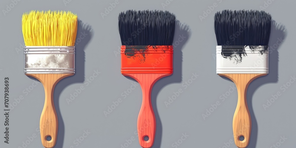 Poster a picture of three paint brushes with different colors. perfect for creative projects and artistic i