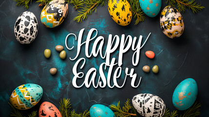 Happy Easter, Holiday Card, Greetings Card, Colorful background. Ai Generated 