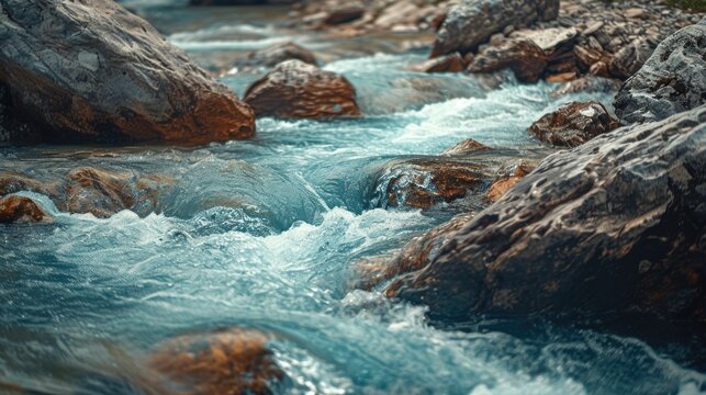 A picture of a river with rocks and flowing water. Can be used for nature, landscape, or outdoor-themed designs