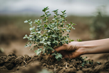 Fototapeta premium woman hand holding a plant 